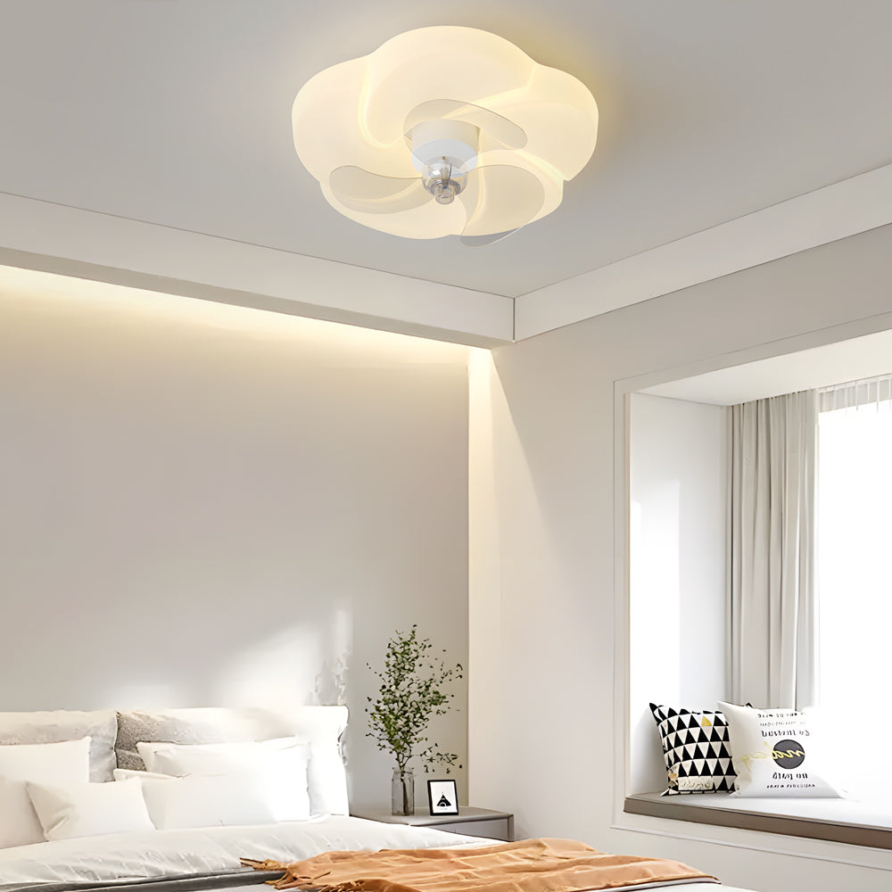 Modern Flower Shape LED Flush Mount Ceiling Fan with 3 Step Dimming and Quiet Motor