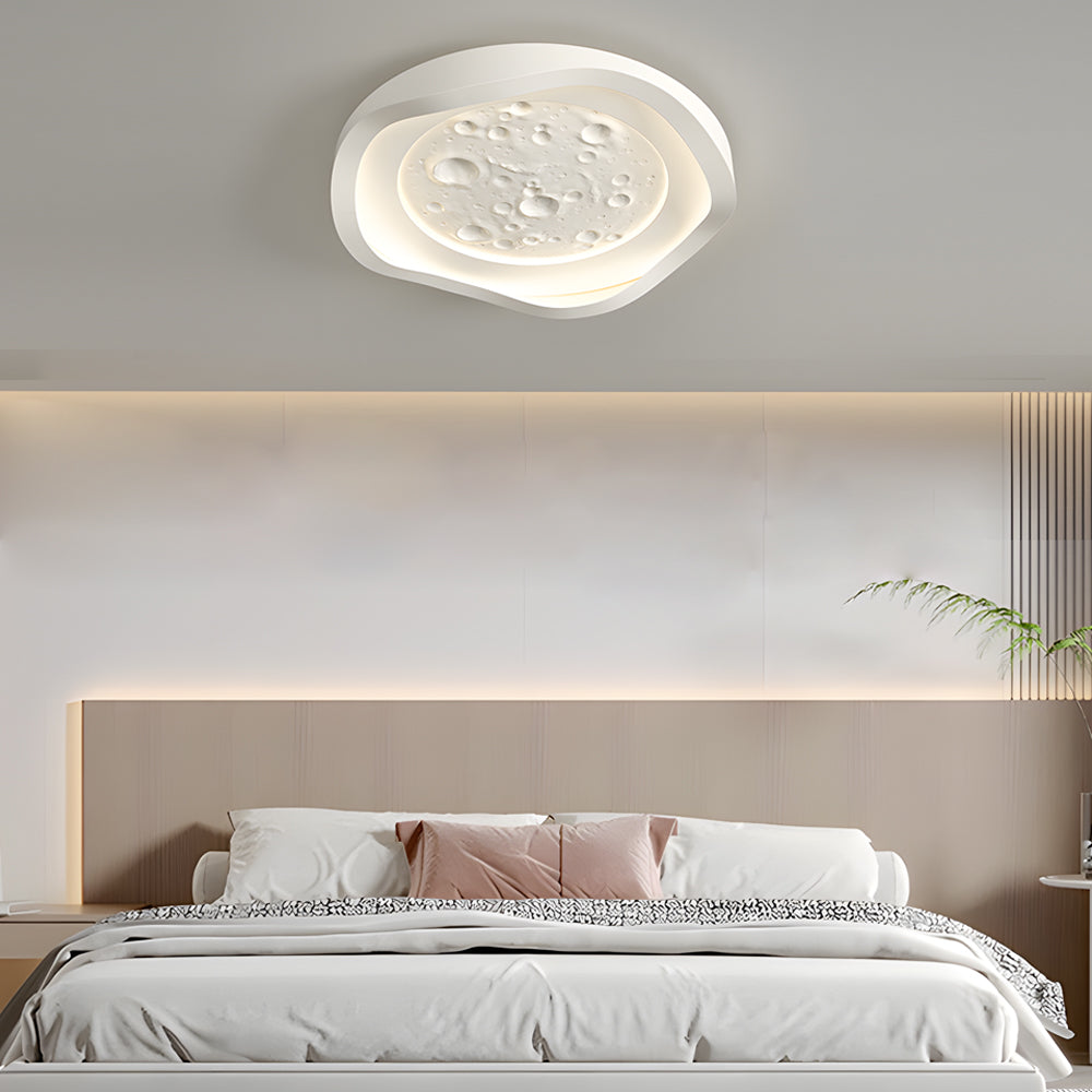 Modern Geometric Lunar White Resin LED Flush Mount Wave Ceiling Light Fixture