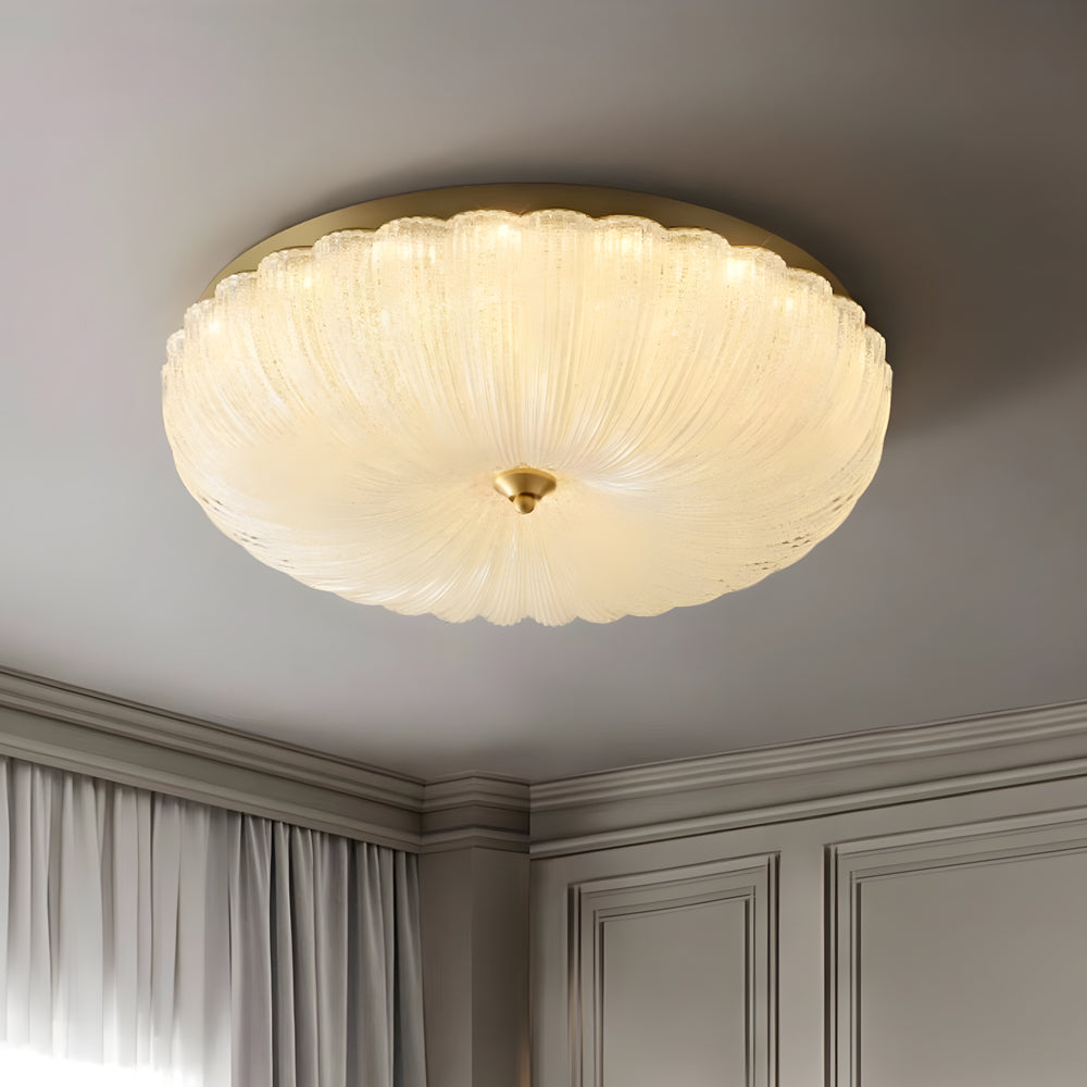 Elegant Copper Glass Petal LED Flush Mount Ceiling Lamp with 3 Step Dimming