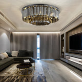 Modern Smoke Gray Crystal Strip Tiered Ceiling Lamp with Three Step Dimming LED Flush Mount