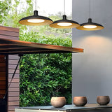 Modern Black Outdoor Pendant Light Waterproof Metal Saucer LED Hanging Lamp for Garden and Patio