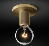 Modern Industrial Brass Flush Mount Ceiling Light with Clear Glass Shade and Knurled Detail