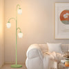 French Style Green Tulip Arc Floor Lamp with Three Dimmable Flower Glass Shades for Living Room