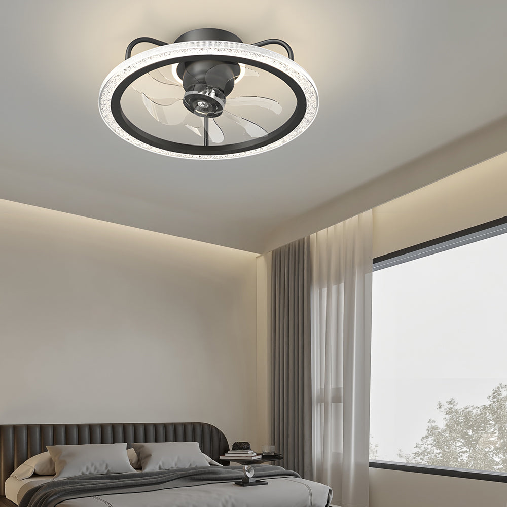 Modern 360 Degree Rotating Flush Mount Ceiling Fan with Light and 3 Step Dimming LED