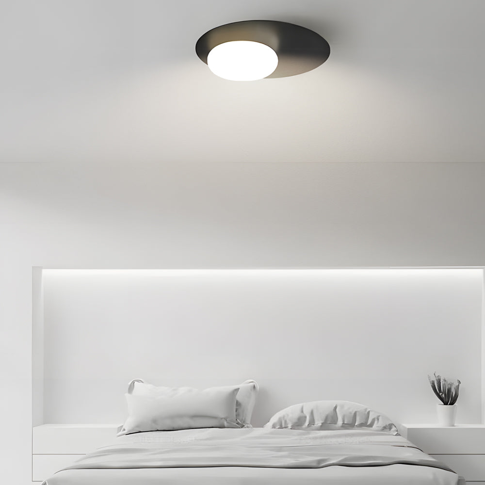 Modern Oval LED Flush Mount Ceiling Light with White Glass Shade for Bedroom and Study