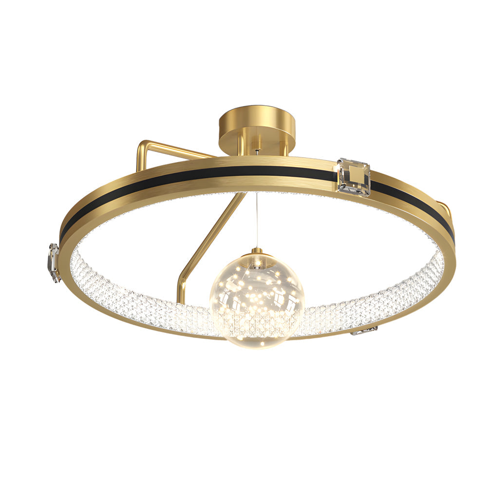 Modern Round Ring LED Ceiling Lamp with Crystal Glass Ball Decor and 3 Step Dimming Control