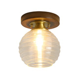 American Country Style Walnut Wood and Glass Flush Mount Ceiling Light Fixture