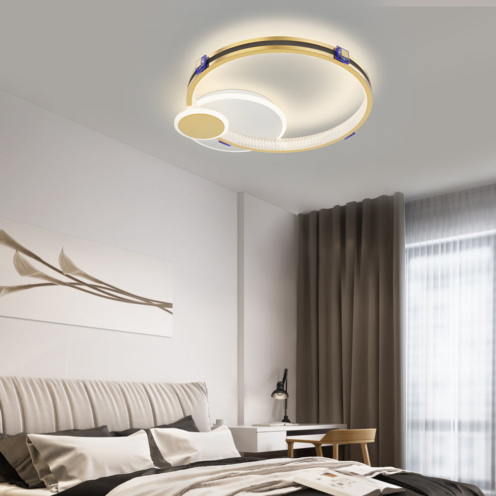 Modern Gold Geometric Round LED Ceiling Light with Three Step Dimming Flush Mount Fixture