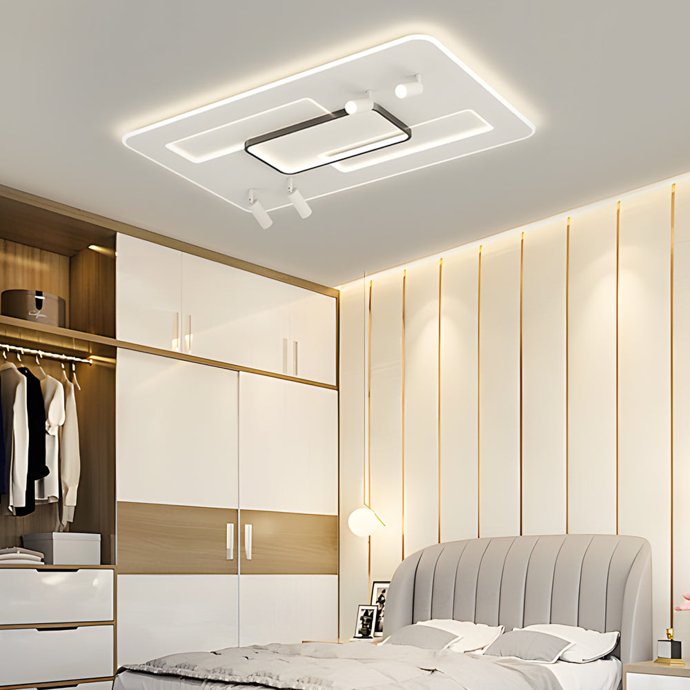 Nordic Ultra Thin Rectangular LED Ceiling Light with Four Flexible Spotlights and Color Temperature Control