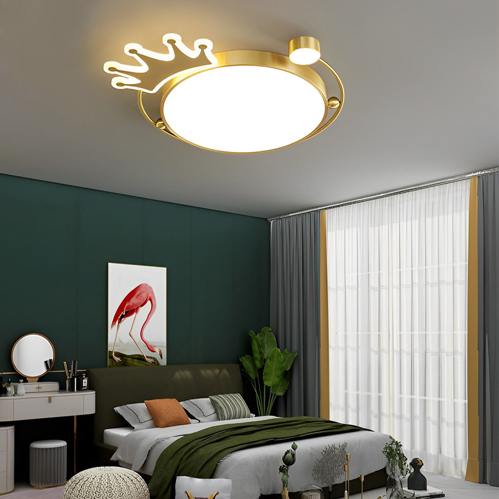 Modern Copper Crown LED Flush Mount Ceiling Light with 3 Color Dimming