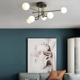 Modern Sputnik Globe Semi Flush Mount Ceiling Light with Milky White Glass Shades