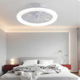 Modern White Round RGB Dimmable Flush Mount Ceiling Fan with Remote Control LED Light