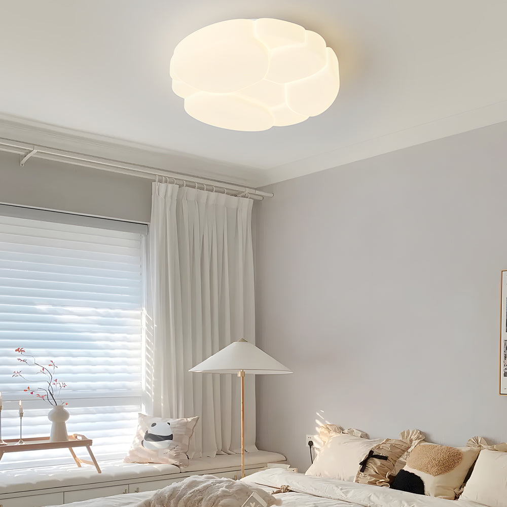 Modern Cloud Pattern Round LED Ceiling Light Milky White Flush Mount for Bedroom
