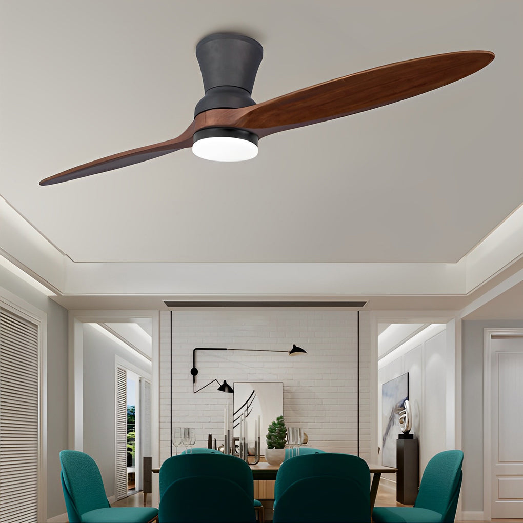 Walnut Wood 2 Blade Modern Ceiling Fan with Dimmable LED Lighting Silent DC Motor and Remote Control 56 Inch
