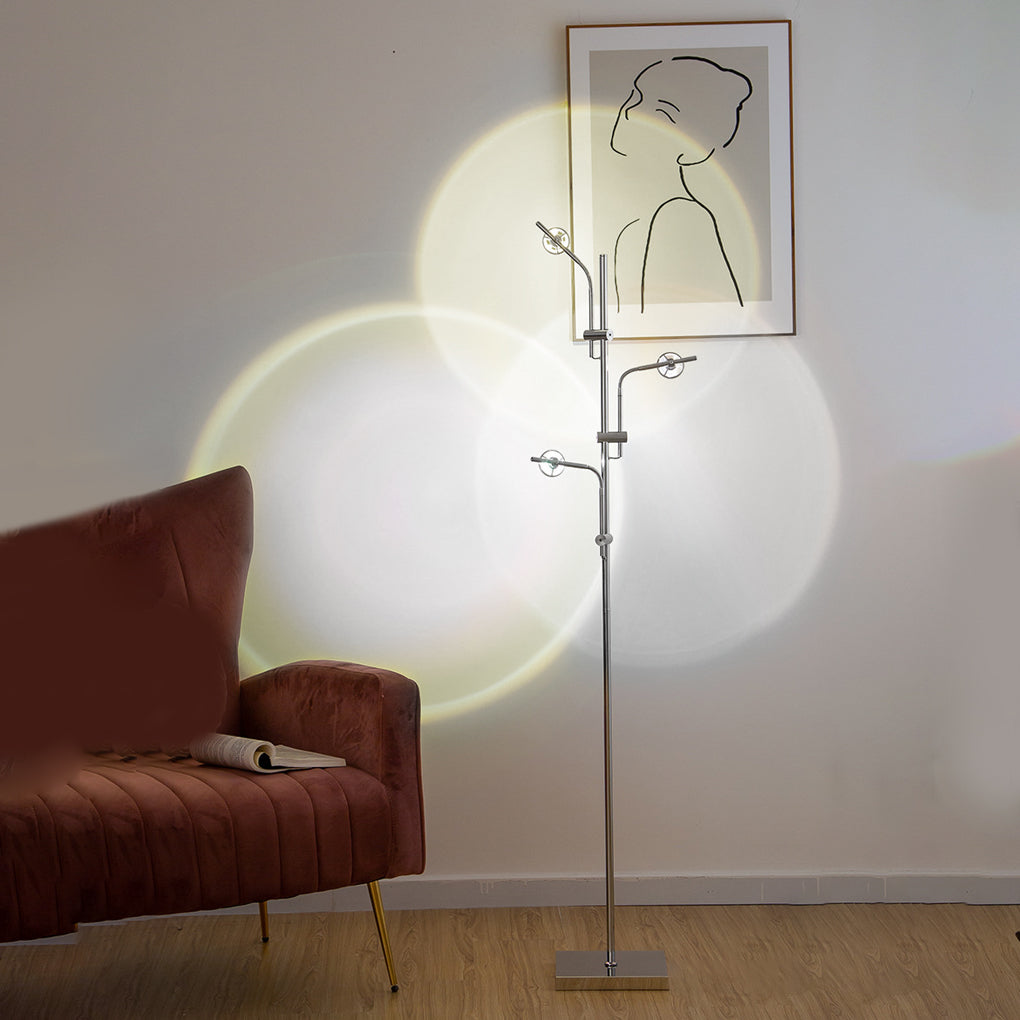 Industrial Chrome Standing Floor Lamp with Multi Head Adjustable Task Lighting for Living Room