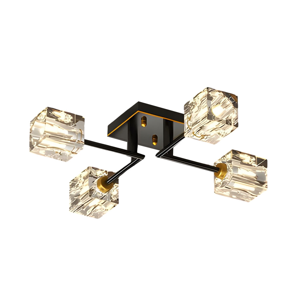 Modern Copper Crystal Cube Ceiling Light Semi Flush Mount for Living Room and Bedroom