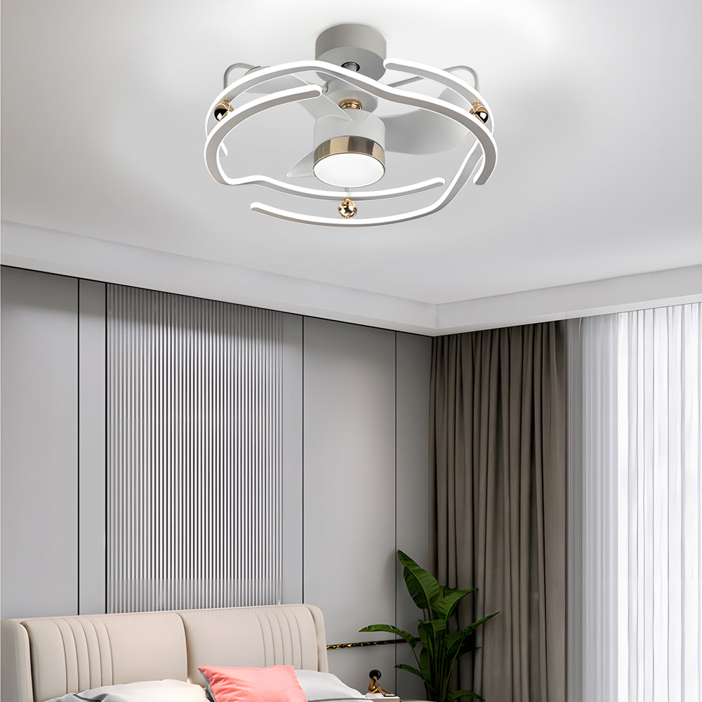24 Inch Modern Flush Mount Ceiling Fan with Dimmable LED Light and Remote Control