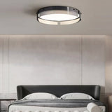 Modern Round Black Stripe Glass LED Flush Mount Ceiling Light 16.5 and 20.5 Inch Copper Fixture