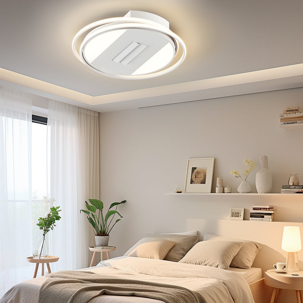 Modern White Bladeless Ceiling Fan with Dimmable LED Light and Remote Square Round Designs