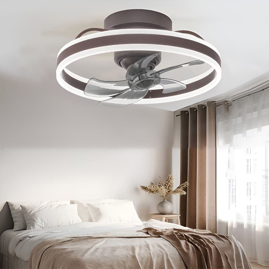 Modern Flush Mount Ceiling Fan with Stepless Dimming LED Light and 360 Degree Rotating Airflow