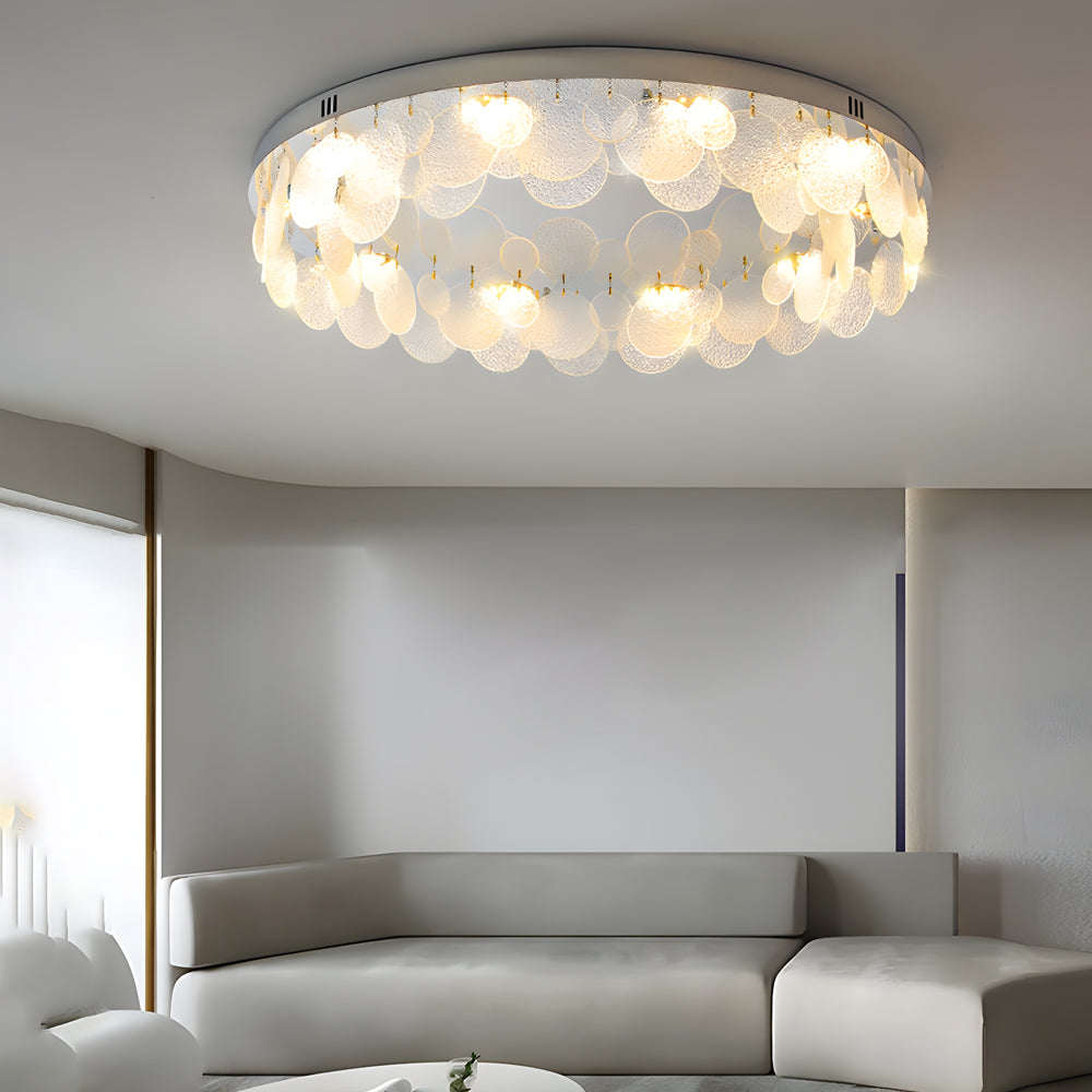 Modern Glass Seashell LED Ceiling Flush Mount Light with 3 Color Dimming for Bedroom Study Nursery