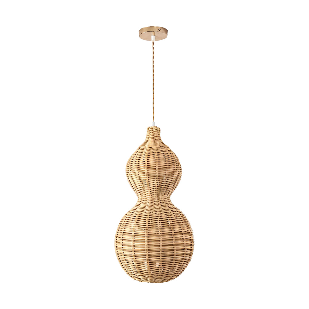 Rustic Woven Rattan Gourd Outdoor Pendant Light IP65 Waterproof Exterior Hanging Lamp for Garden and Patio