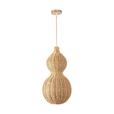Rustic Woven Rattan Gourd Outdoor Pendant Light IP65 Waterproof Exterior Hanging Lamp for Garden and Patio