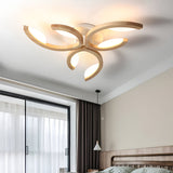 Modern Oak Wood Floral LED Semi Flush Mount Ceiling Light with Petal Acrylic Shades