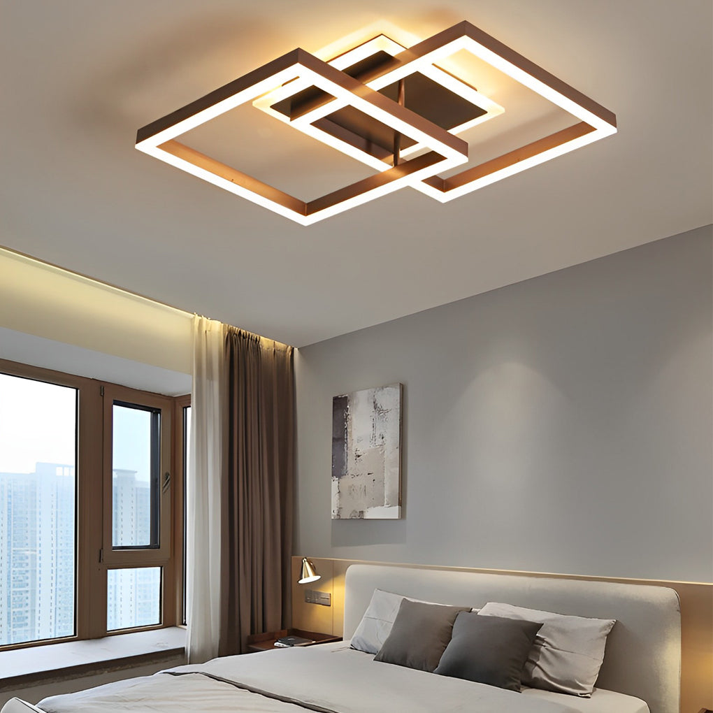 Geometric Brown LED Square Ceiling Light Semi Flush Mount Modern Aluminum Fixture