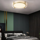 Modern Copper LED Flush Mount Ceiling Light with Water Ripple Glass Drum Shade Gold Finish