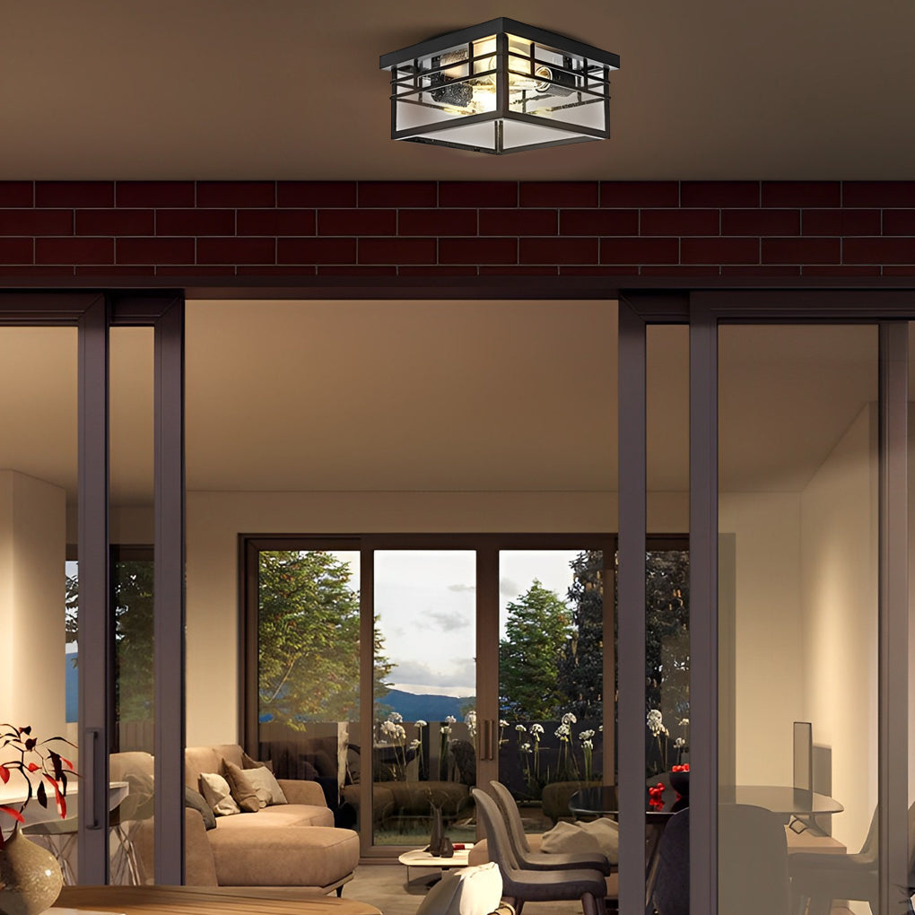 Modern Rustic Black Waterproof Outdoor Flush Mount Ceiling Light for Garden and Terrace