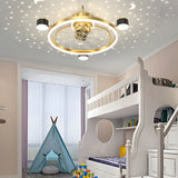 Creative Round Ceiling Fan with Moon Star Projection and 3 Color Dimming for Modern Bedrooms
