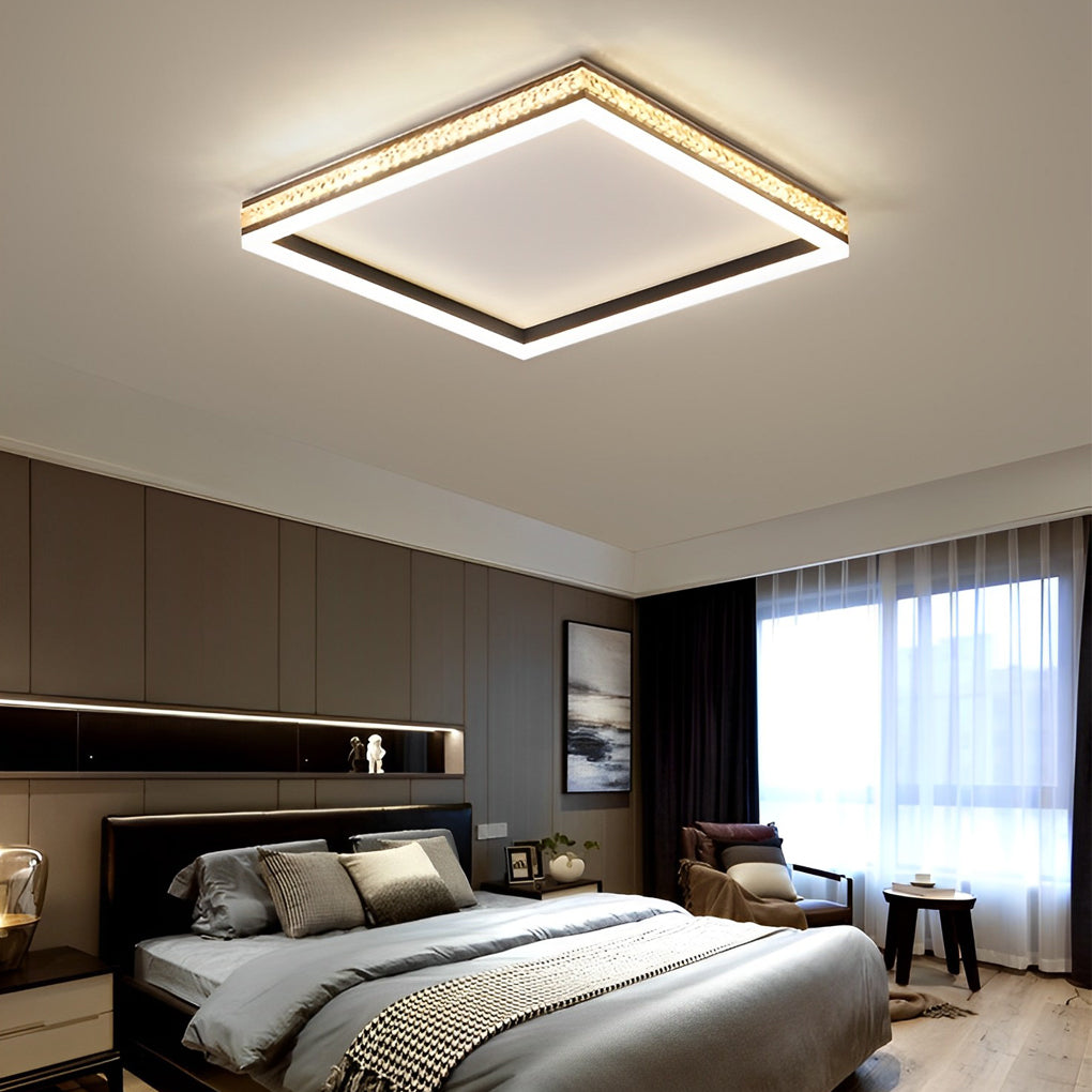 Modern Geometric LED Flush Mount Ceiling Lamp with Remote Dimming and Stepless Control