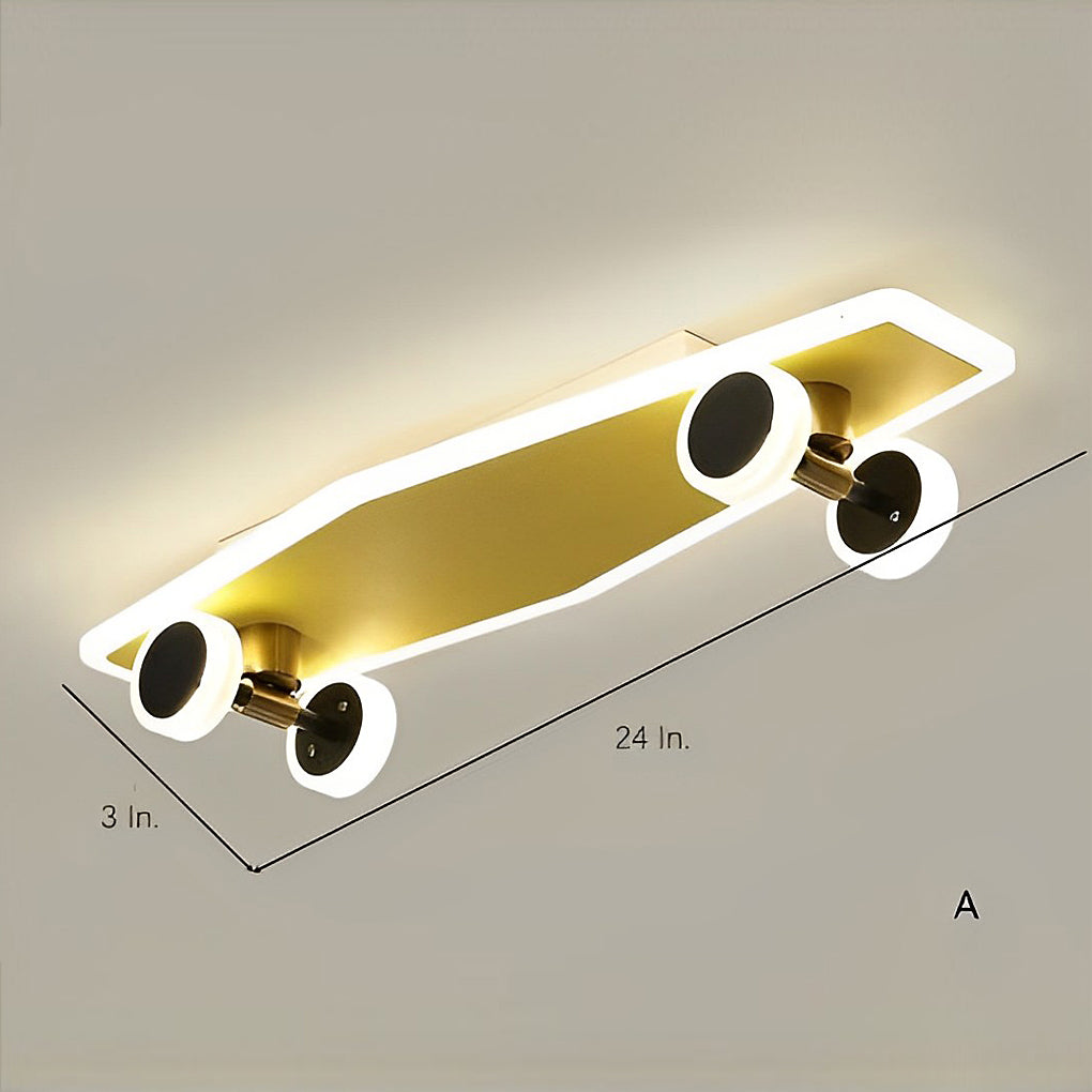Creative Gold Skateboard Shaped LED Flush Mount Ceiling Light for Kids Room Dimmable Lighting