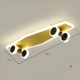 Creative Gold Skateboard Shaped LED Flush Mount Ceiling Light for Kids Room Dimmable Lighting