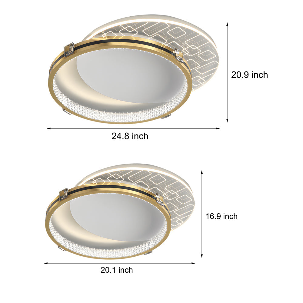 Modern Round Acrylic LED Flush Mount Ceiling Light with 3 Step Dimming White and Gold Finish