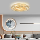 Luxury Round Crystal Flush Mount Ceiling Light with Three Color Temperature Glass Shade