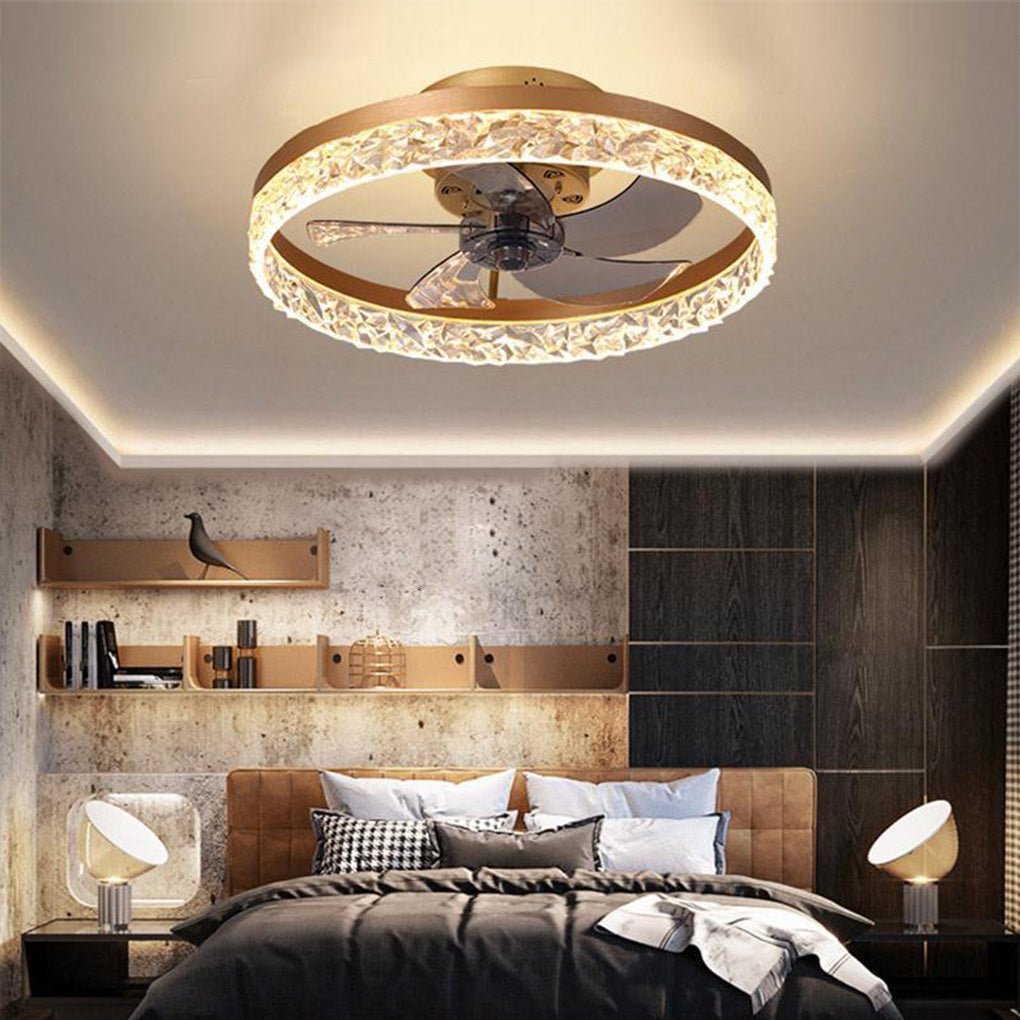 20 Inch Rustic Gold Flush Mount Ceiling Fan with 5 Blades and Remote Control
