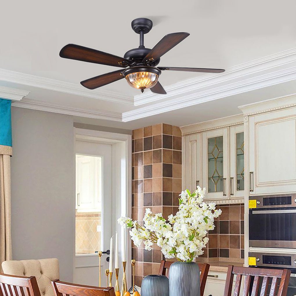 42 Inch Modern Farmhouse Ceiling Fan with 5 Wood Blades and Glass Shade Light Kit for Bedroom