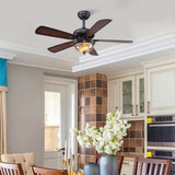 42 Inch Modern Farmhouse Ceiling Fan with 5 Wood Blades and Glass Shade Light Kit for Bedroom