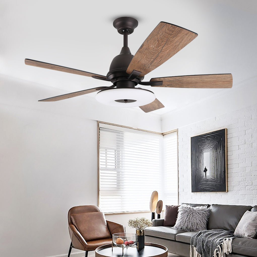 52 Inch Nordic Retro Ceiling Fan with Dimmable LED Light and Remote Control for Large Rooms