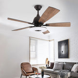 52 Inch Nordic Retro Ceiling Fan with Dimmable LED Light and Remote Control for Large Rooms