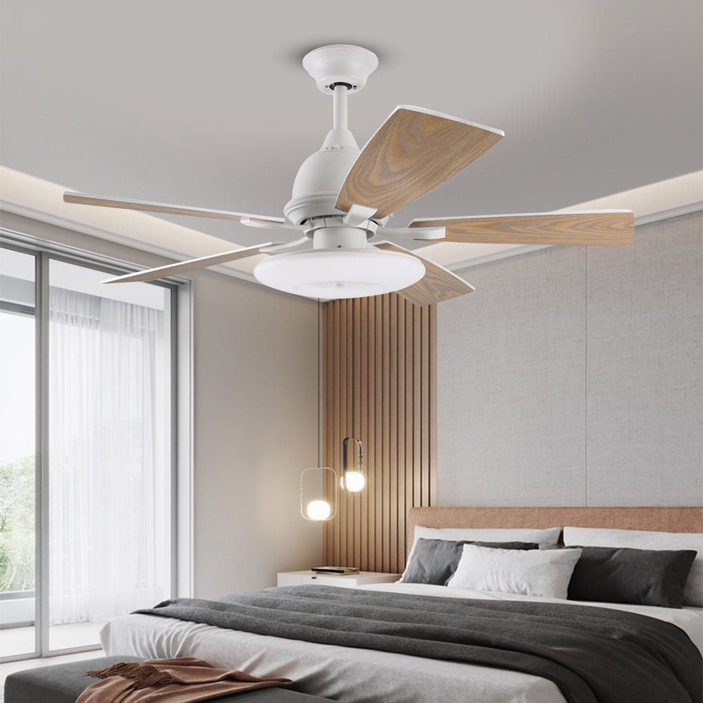 52 Inch Nordic Retro Ceiling Fan with Dimmable LED Light and Remote Control for Large Rooms