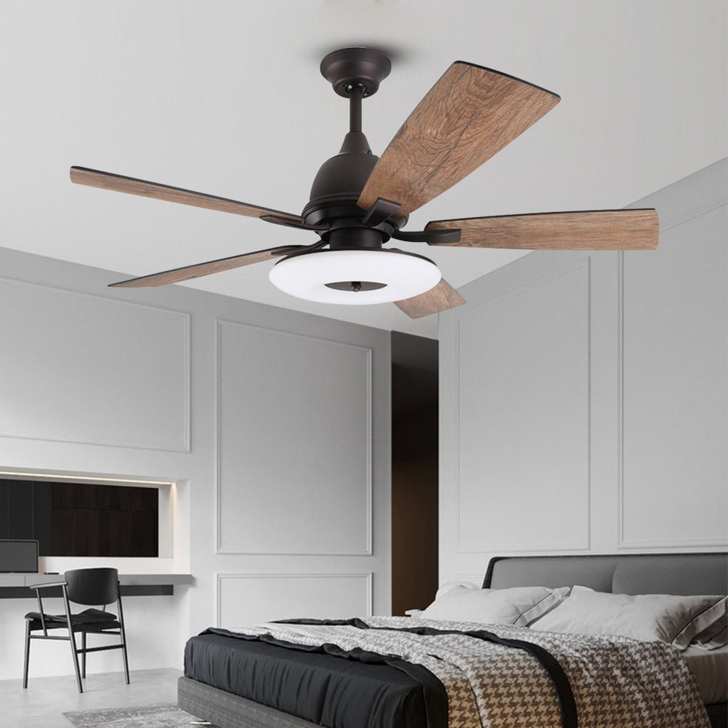 52 Inch Nordic Retro Ceiling Fan with Dimmable LED Light and Remote Control for Large Rooms