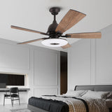 52 Inch Nordic Retro Ceiling Fan with Dimmable LED Light and Remote Control for Large Rooms
