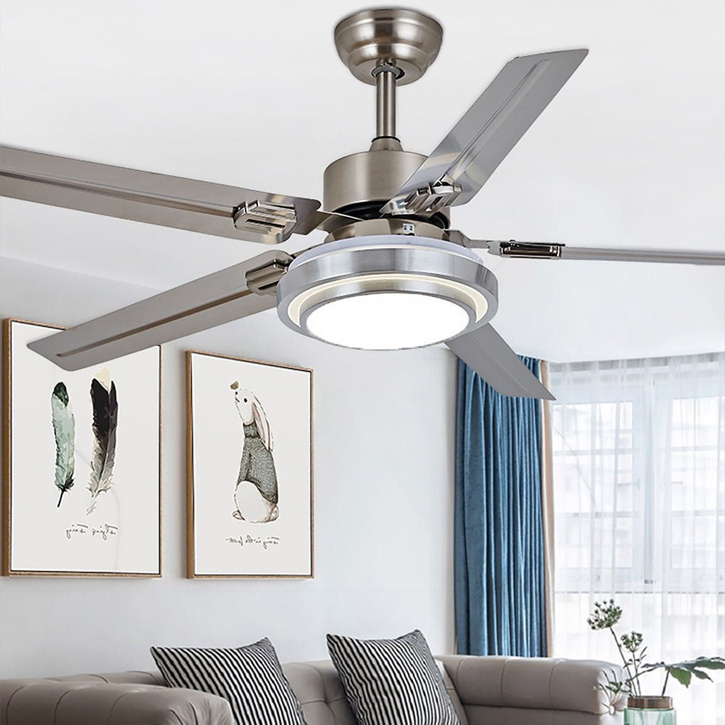 52 Inch Modern Scandinavian Reversible Ceiling Fan with LED Dimmable Light and Remote Control