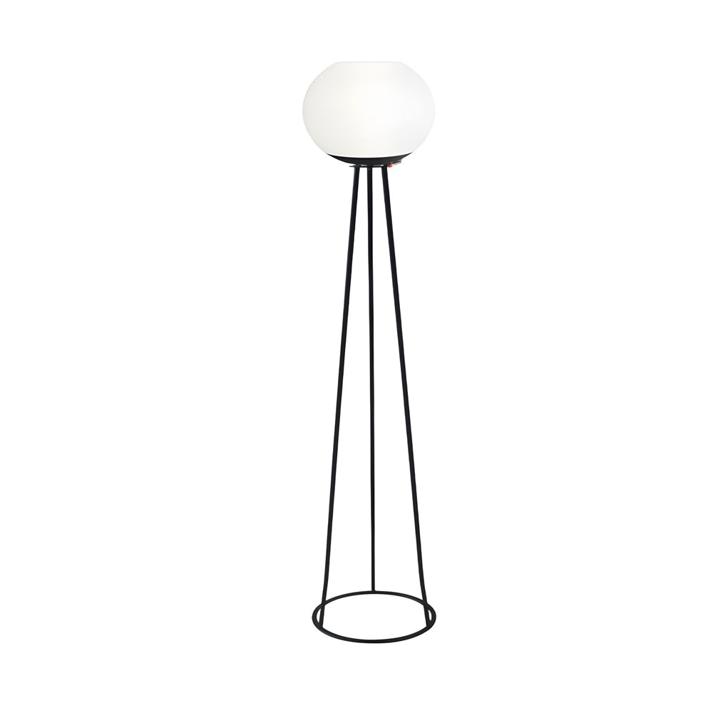 52 Inch Solar Powered LED Outdoor Tripod Floor Lamp with White Globe Shade and Black Metal Frame