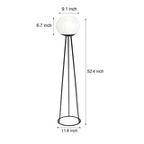 52 Inch Solar Powered LED Outdoor Tripod Floor Lamp with White Globe Shade and Black Metal Frame