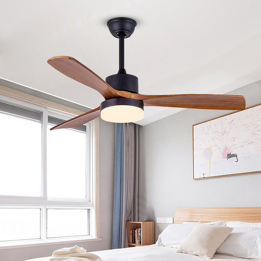 52 Inch Modern Solid Wood Ceiling Fan with LED Light and Minimalist Nordic Design