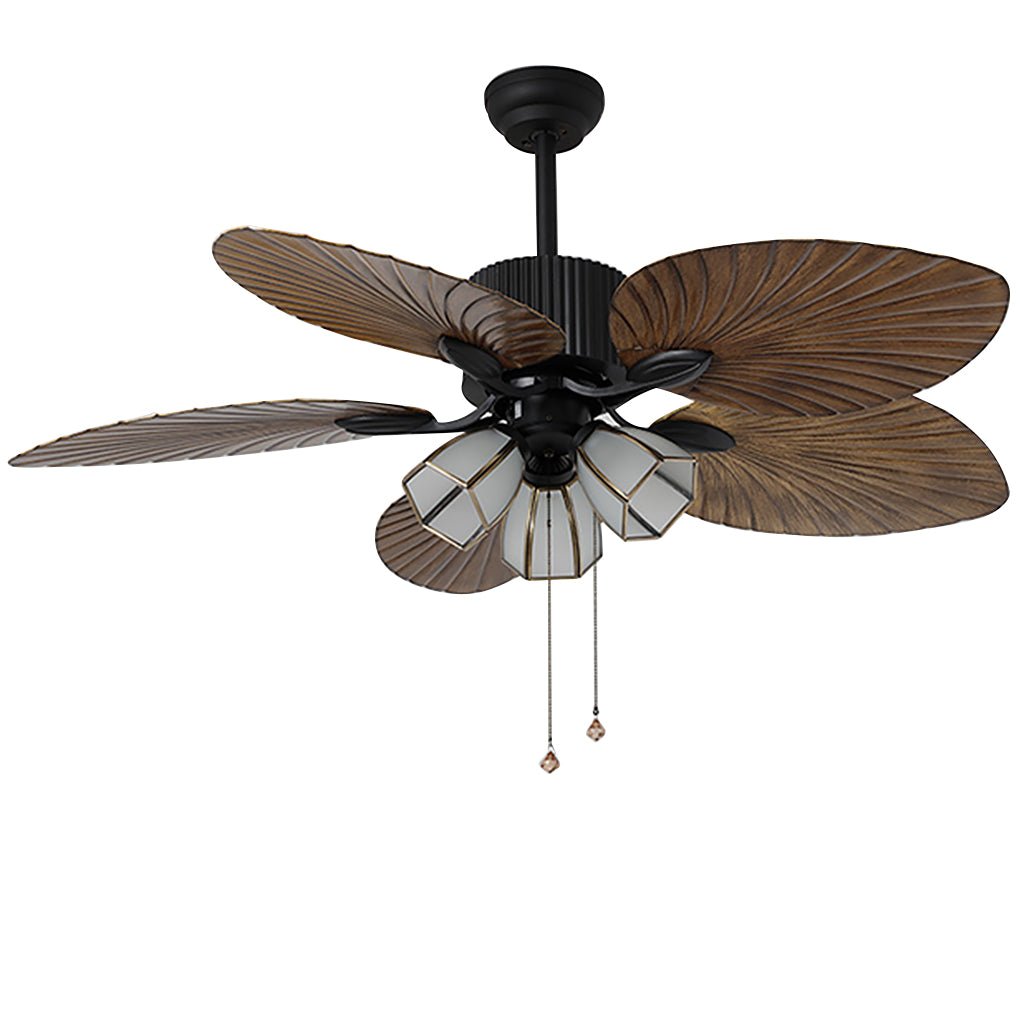 52 Inch Rustic Leaf Shaped Reversible Ceiling Fan with 12W Dimmable LED and Silent Inverter Motor